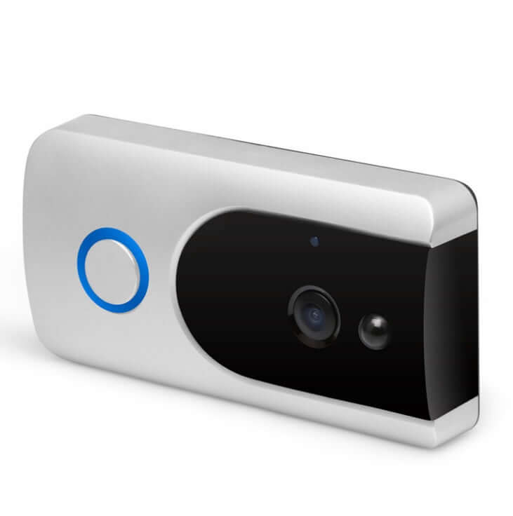 Smart wifi video doorbell camera - Two-Way Intercom in a sleek silver design with a clear camera.
