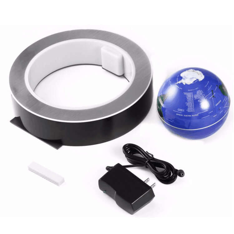 Magnetic Levitation Globe Light - Cool Floating World Map components including globe, base, and power adapter.