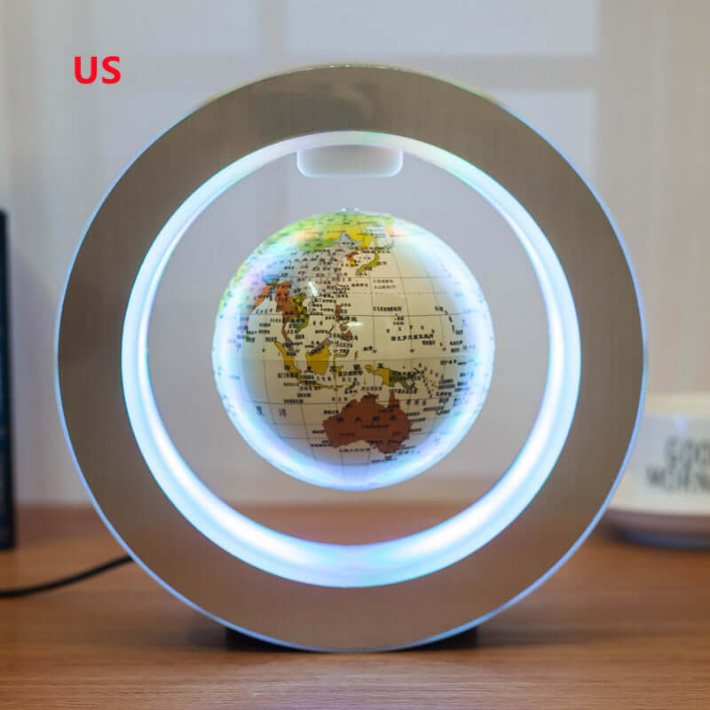 Magnetic Levitation Globe Light - Cool Floating World Map showcasing illuminated globe with detailed continents and oceans.