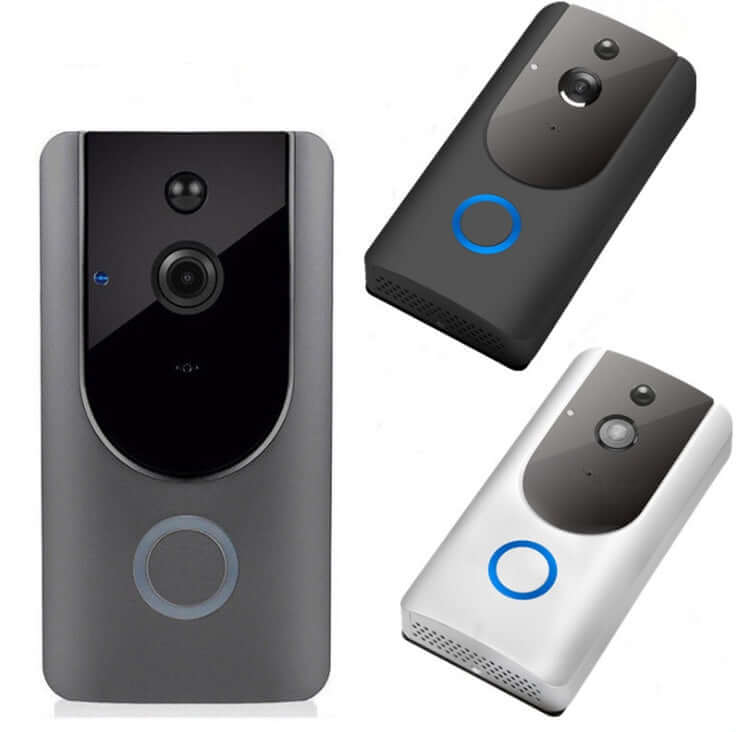 Smart wifi video doorbell camera - Two-Way Intercom in black and white colors, showcasing modern design.