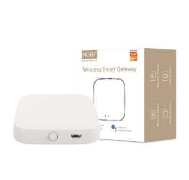 Wireless Smart Gateway from MOES, a hub for smart home devices, with compact design and connectivity options.