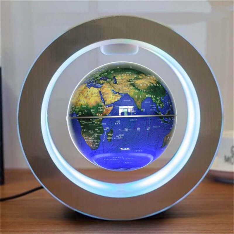 Magnetic Levitation Globe Light - Cool Floating World Map showcasing a glowing globe hovering in a circular frame.