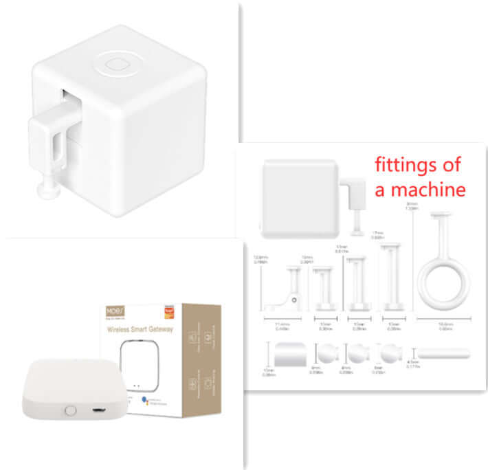 Bluetooth Button Pusher Robot - Smart Voice Control Gadget showing components and fittings for a machine.