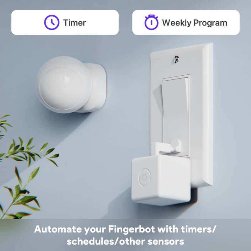 Bluetooth Button Pusher Robot - Smart Voice Control Gadget with timer and weekly program features.