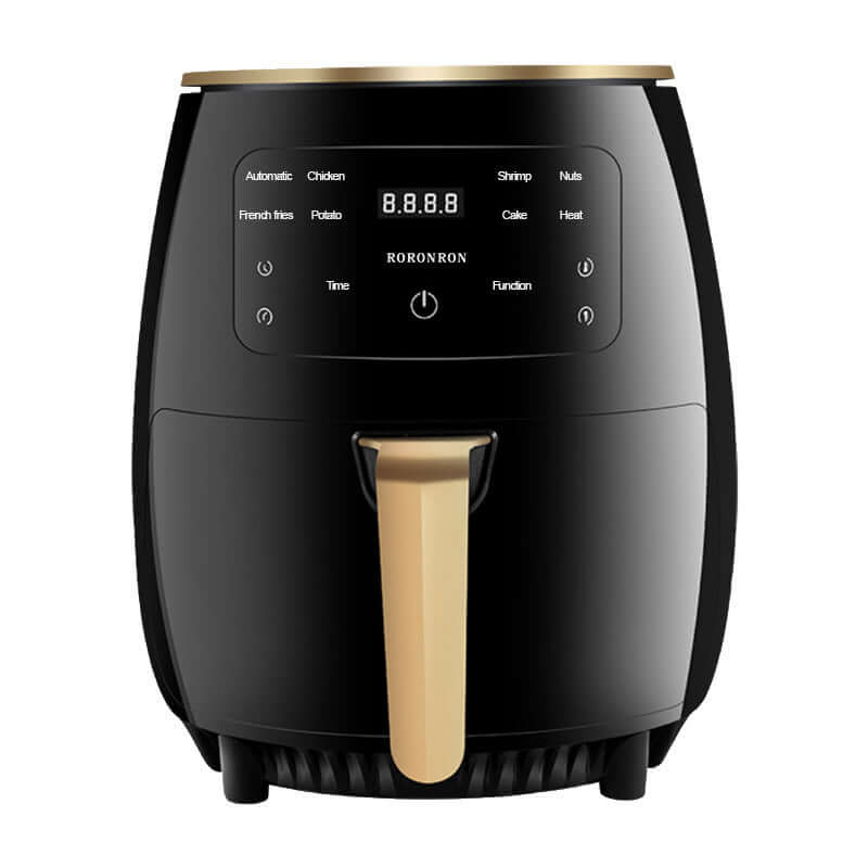 Smart Touch Air Fryer - 1400W Stainless Steel Design with digital display and golden accents.