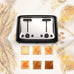four slot automatic toaster - Multifunctional & Efficient with toasted bread slices and kitchen background.